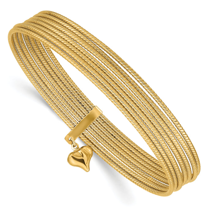 14K w/ Dangle Heart Slip-on Set of 7 Textured Bangles-DB531