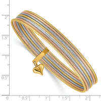 14K w/ Dangle Heart Tri-color Set of 7 Textured Slip-on Bangles-DB533