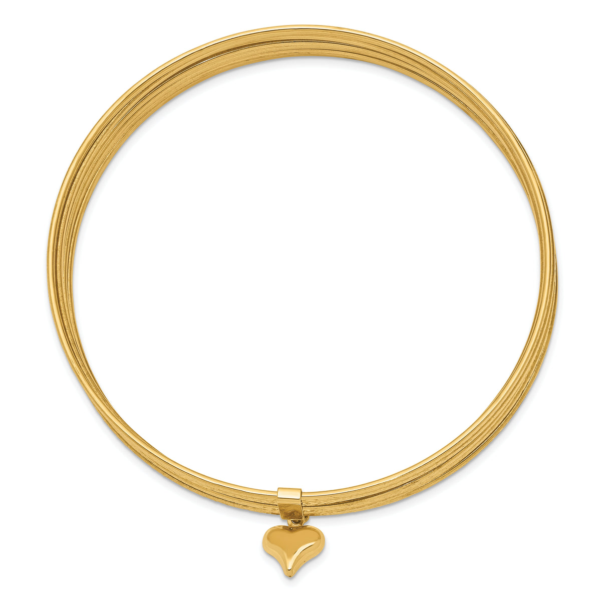14K w/ Dangle Heart Set of 7 Slip-on Textured Bangles-DB534