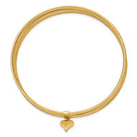 14K Oversized w/ Dangle Heart Set of 7 Slip-on Textured Bangles-DB534O
