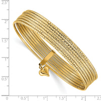 14K Oversized w/ Dangle Heart Set of 7 Slip-on Textured Bangles-DB534O