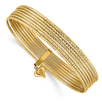 14K w/ Dangle Heart Set of 7 Slip-on Textured Bangles-DB534