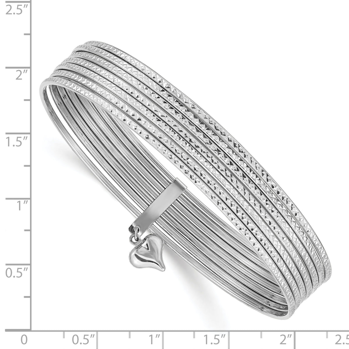 14K WG Oversized w/ Dangle Heart Textured Set of 7 Slip-on Bangles-DB535O