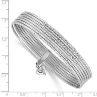 14K WG Oversized w/ Dangle Heart Textured Set of 7 Slip-on Bangles-DB535O