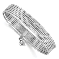 14K WG w/ Dangle Heart Textured Set of 7 Slip-on Bangles-DB535
