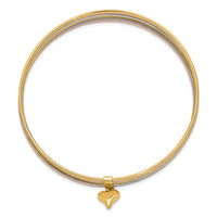 14K w/Dangle Heart Tri-color Set of 7 Textured Slip-on Bangles-DB536
