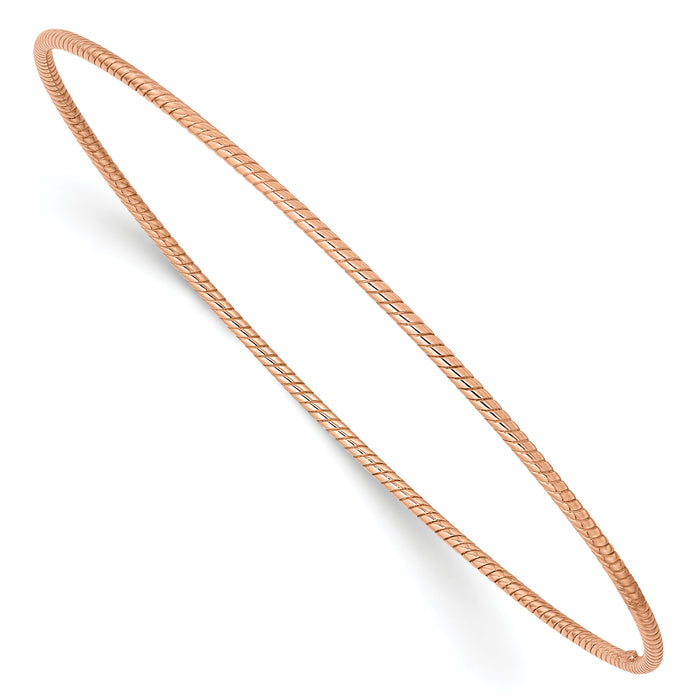 14k 1.5mm Rose Gold Textured Slip-on Bangle Bracelet-DB542