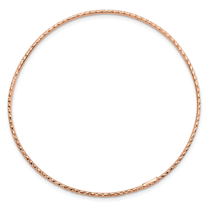 14k 1.5mm Rose Gold Diamond-Cut Slip-on Bangle Bracelet-DB545