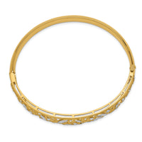 14K w/White Rhodium Diamond-cut Graduated Hinged Bangle Bracelet-DB555