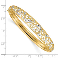 14K w/White Rhodium Diamond-cut Graduated Hinged Bangle Bracelet-DB555