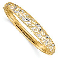 14K w/White Rhodium Diamond-cut Graduated Hinged Bangle Bracelet-DB555