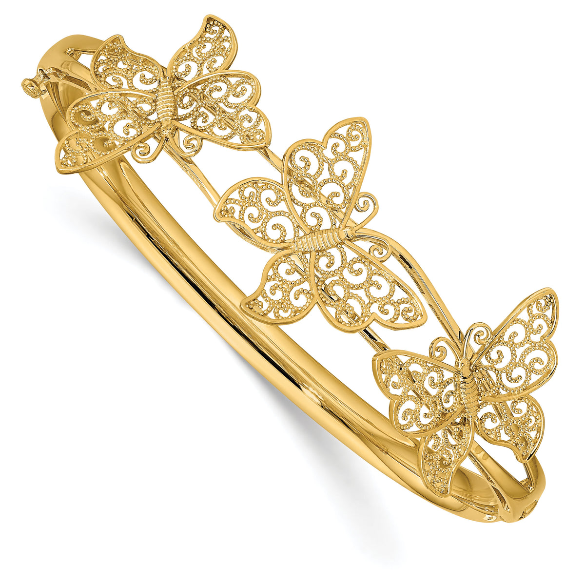 14K Filigree Butterfly Hinged Bangle Bracelet-DB557