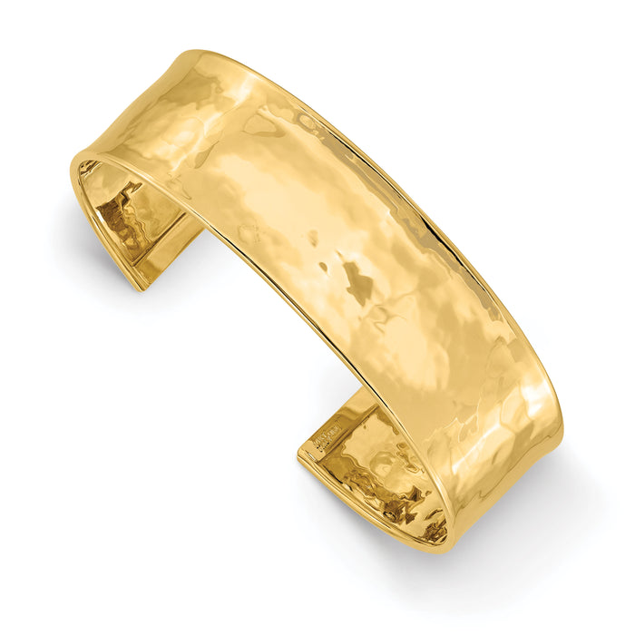 14k 19mm Hammered Polished Cuff Bangle-DB562
