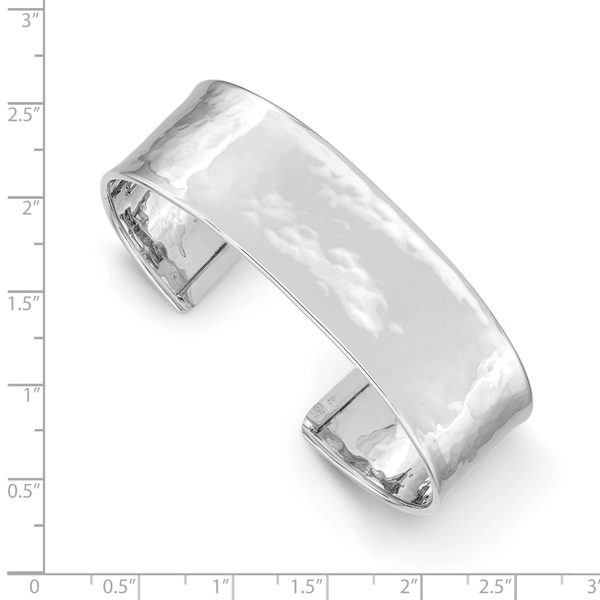 14k White Gold 19mm Hammered Polished Cuff Bangle-DB564