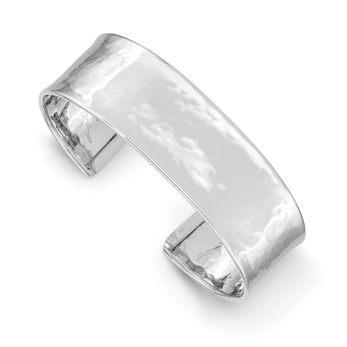14k White Gold 19mm Hammered Polished Cuff Bangle-DB564