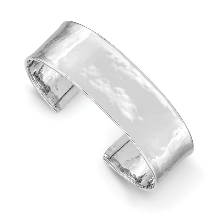 14k White Gold 19mm Hammered Polished Cuff Bangle-DB564