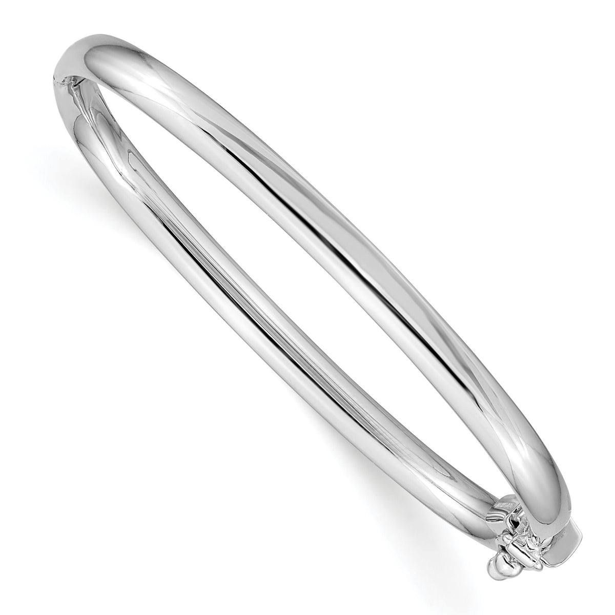 14k White Gold Polished Hinged Safety Clasp Baby Bangle-DB572