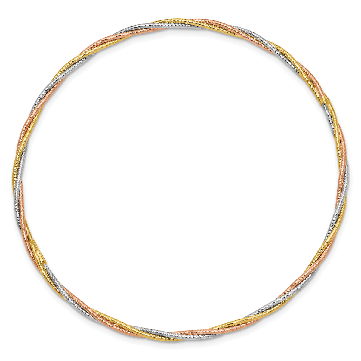 14k Tri-color Diamond-cut Twisted Slip-on Bangle-DB575