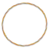 14k Tri-color Diamond-cut Twisted Slip-on Bangle-DB575