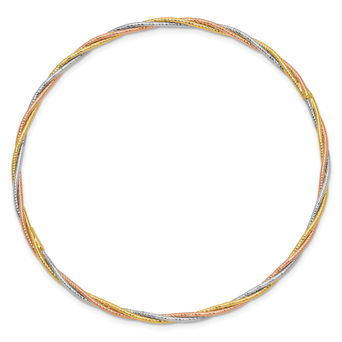 14k Tri-color Diamond-cut Twisted Slip-on Bangle-DB575