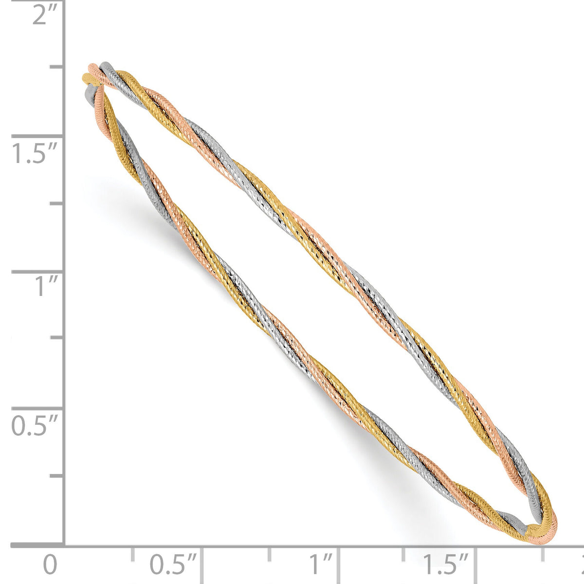 14k Tri-color Diamond-cut Twisted Slip-on Bangle-DB575