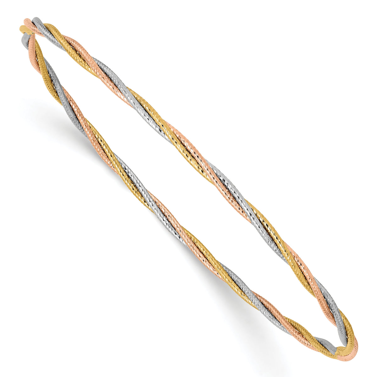 14k Tri-color Diamond-cut Twisted Slip-on Bangle-DB575