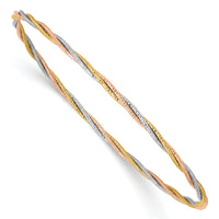 14k Tri-color Diamond-cut Twisted Slip-on Bangle-DB575