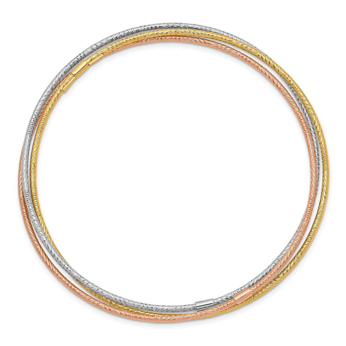14k Tri-color Diamond-cut 3 Intertwined Slip-on Bangles-DB576