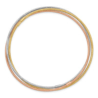 14k Tri-color Diamond-cut 3 Intertwined Slip-on Bangles-DB576