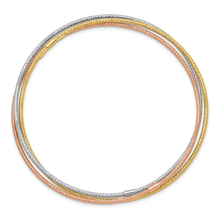14k Tri-color Diamond-cut 3 Intertwined Slip-on Bangles-DB576