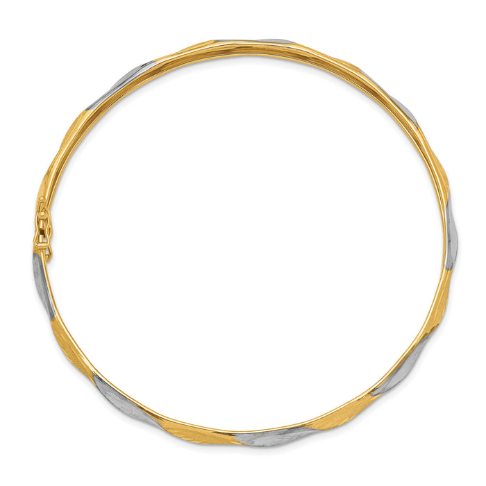 14k White Rhodium Polished Satin D/C Flexible Bangle-DB597