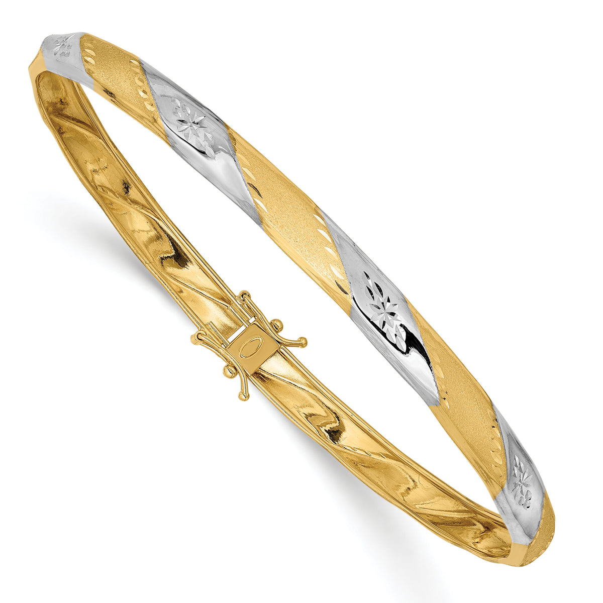 14k White Rhodium Polished Satin D/C Flexible Bangle-DB597