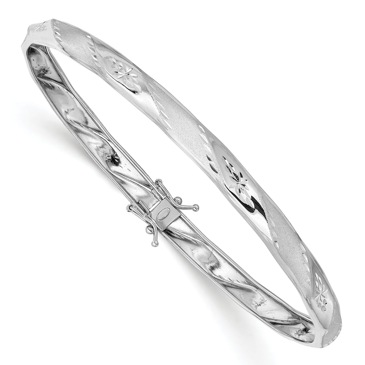 14k White Gold Polished Satin D/C Flexible Bangle-DB605