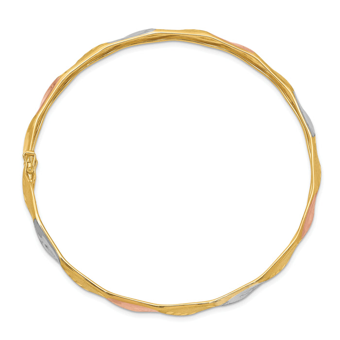 14K w/White and Rose Rhodium Polished Satin D/C Flex Bangle-DB606