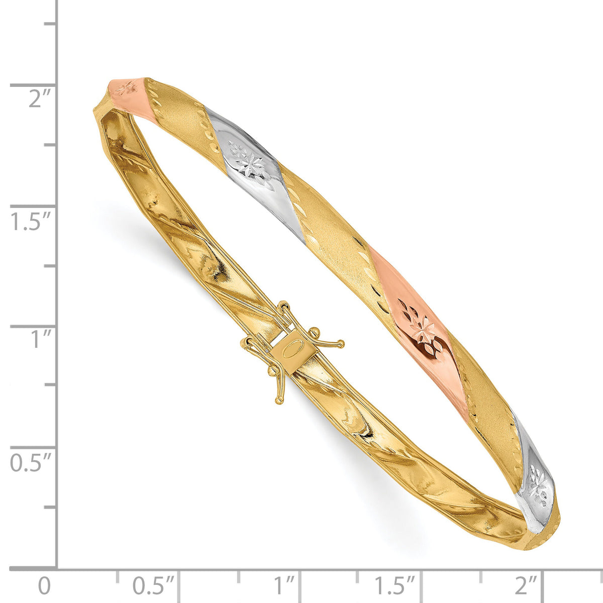 14K w/White and Rose Rhodium Polished Satin D/C Flex Bangle-DB606