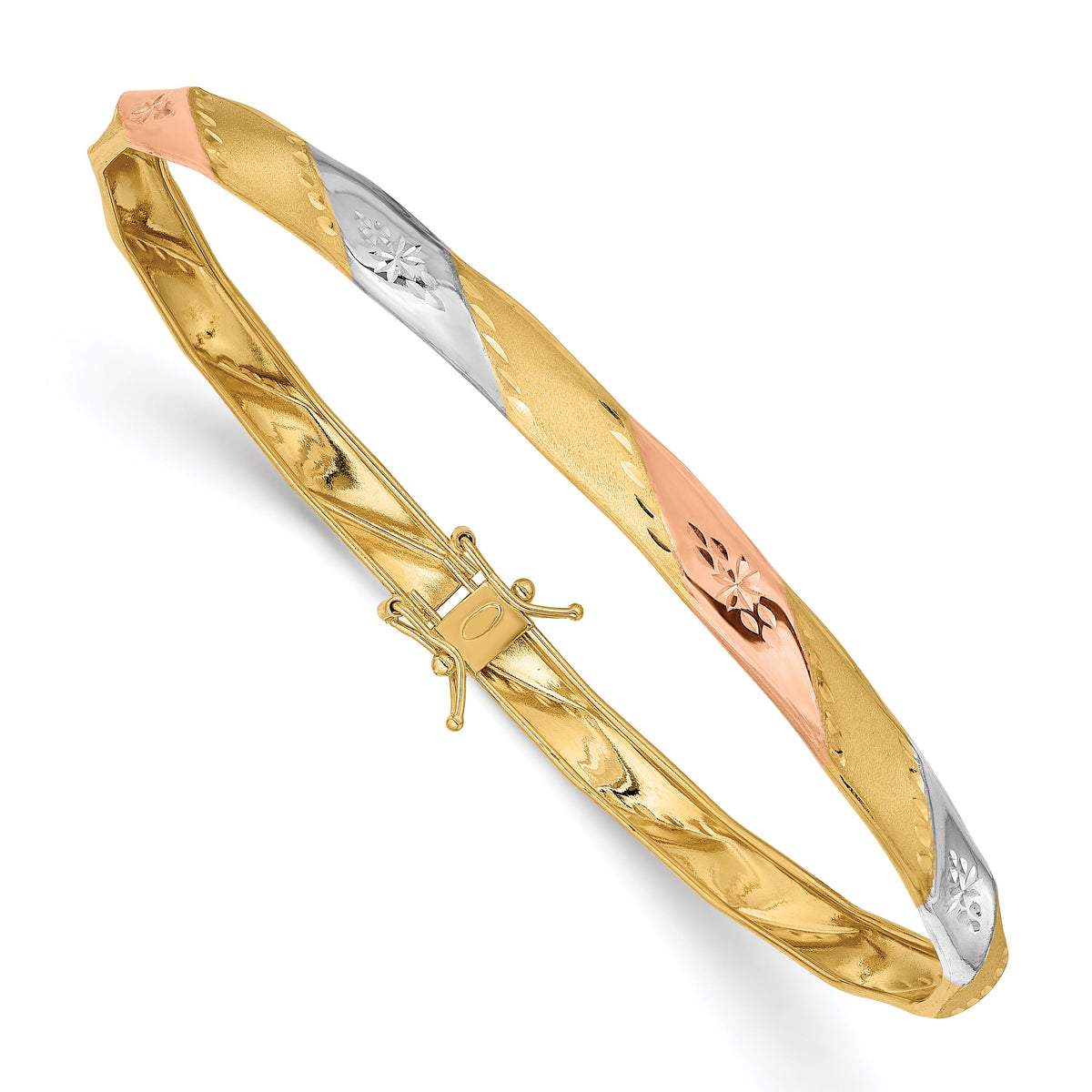 14K w/White and Rose Rhodium Polished Satin D/C Flex Bangle-DB606