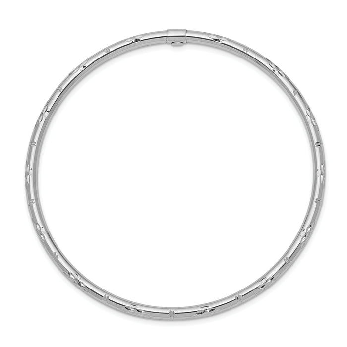 14k White Gold Polished Diamond-cut Slip-on Bangle-DB612