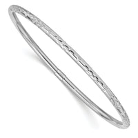 14k White Gold Polished Diamond-cut Slip-on Bangle-DB612
