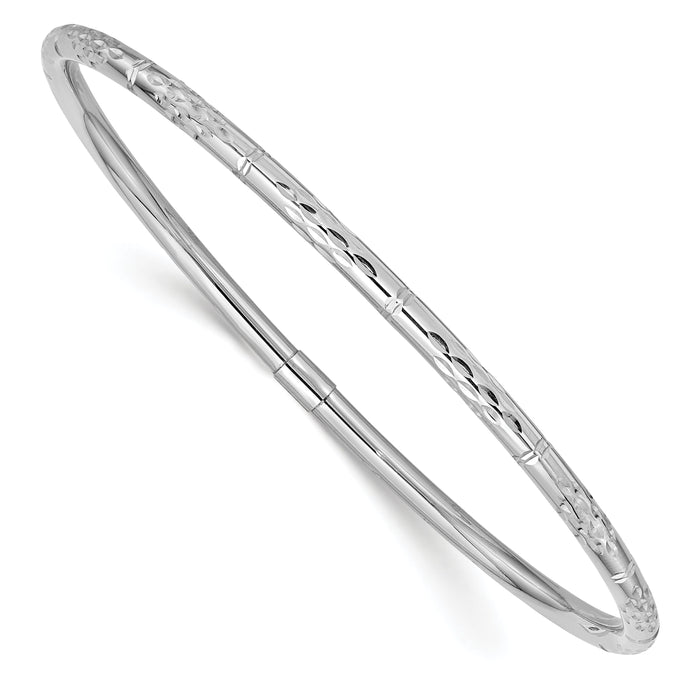 14k White Gold Polished Diamond-cut Slip-on Bangle-DB612