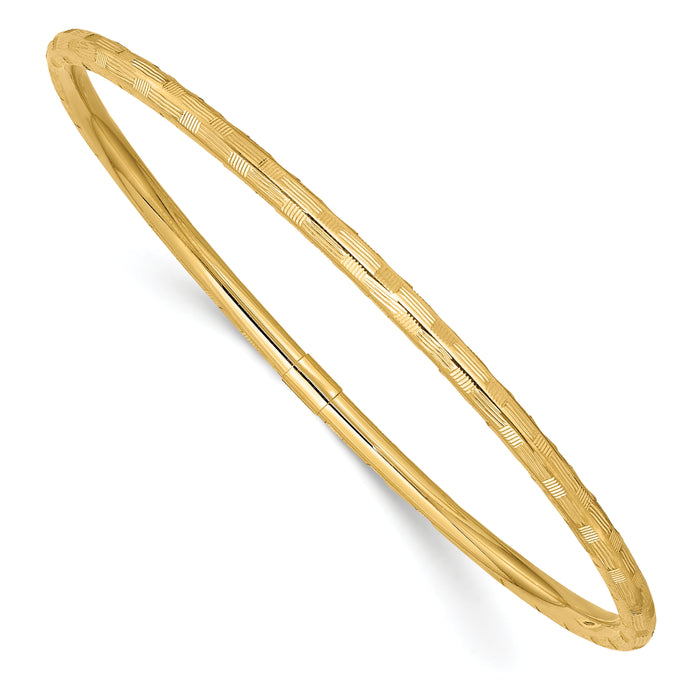 14k Yellow Gold Diamond-cut Slip-on Bangle-DB613