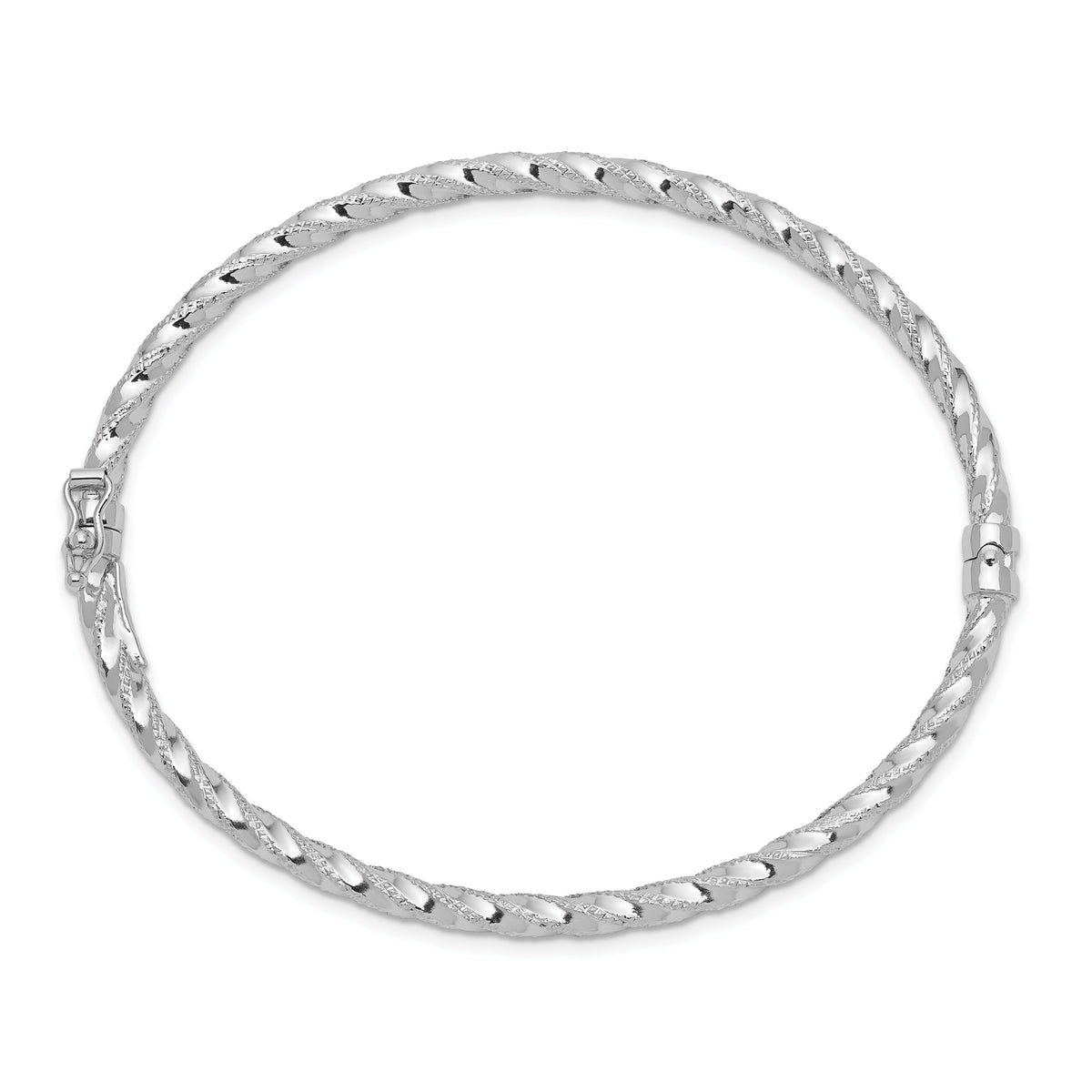 14k WG Polished Textured Hinged Bangle Bracelet-DB625