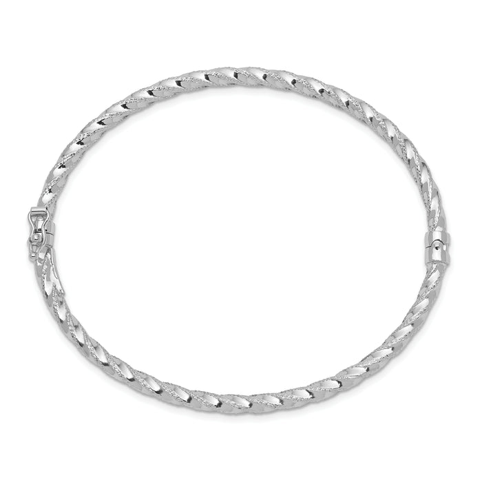 14k WG Polished Textured Hinged Bangle Bracelet-DB625