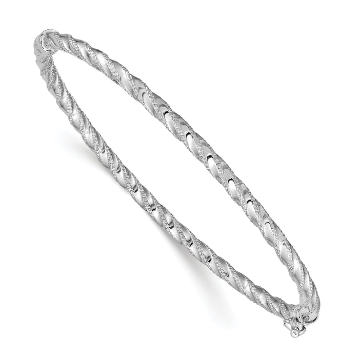 14k WG Polished Textured Hinged Bangle Bracelet-DB625