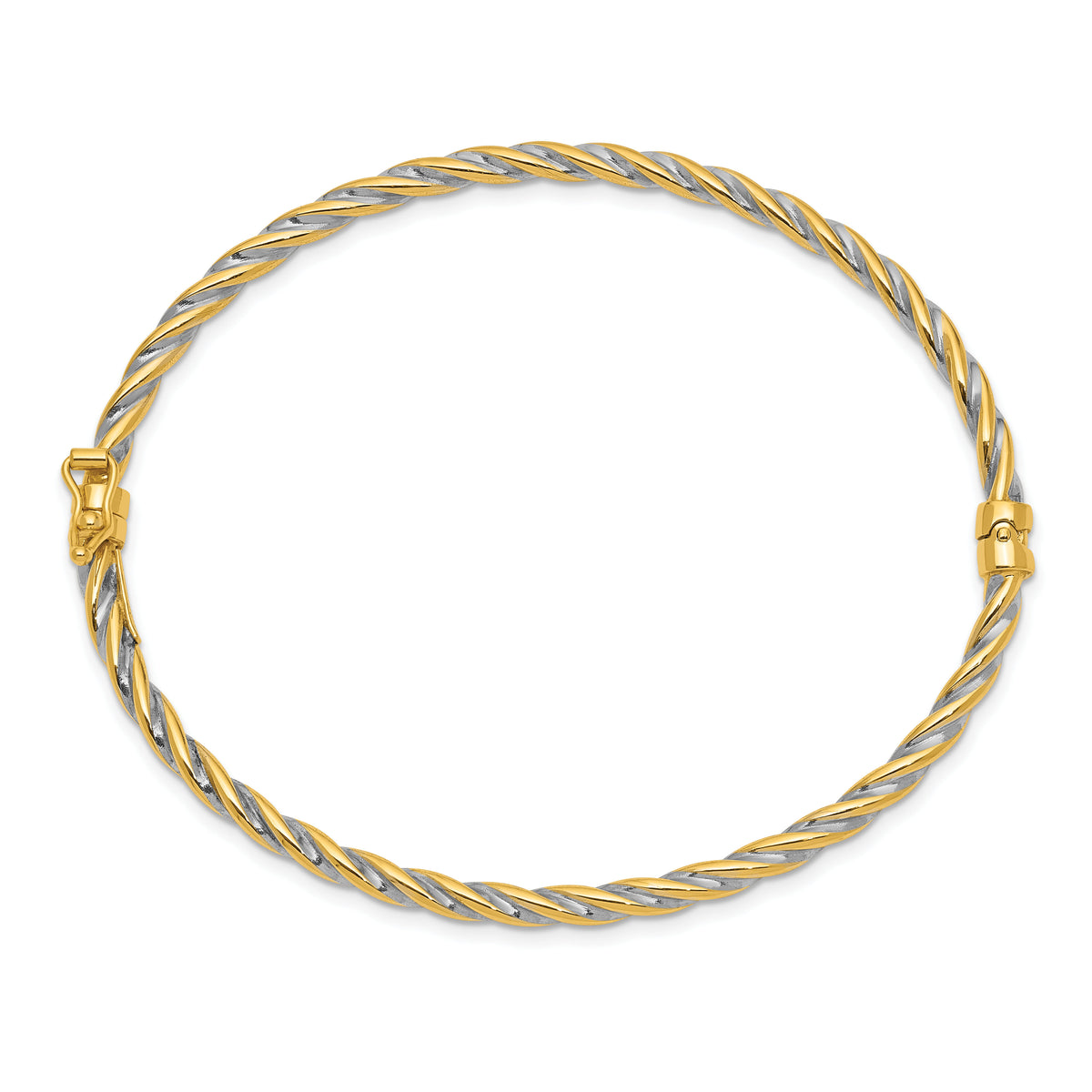 14k Two-Tone Polished Hinged Bangle Bracelet-DB630
