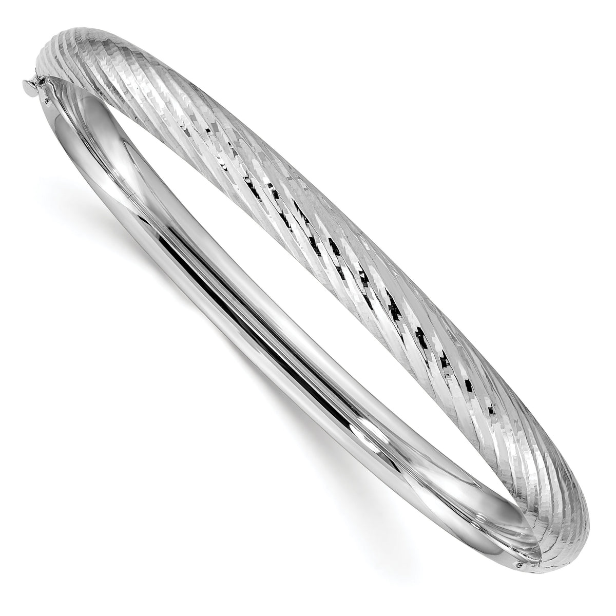 14k White Gold 4/16 Textured Hinged Bangle-DB653W
