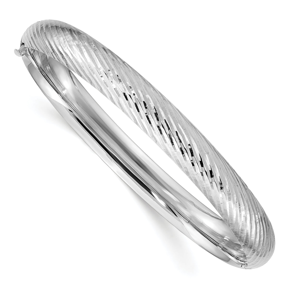 14k White Gold 5/16 Textured Hinged Bangle-DB654W