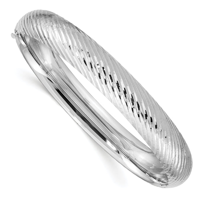 14k White Gold 7/16 Textured Hinged Bangle-DB655W