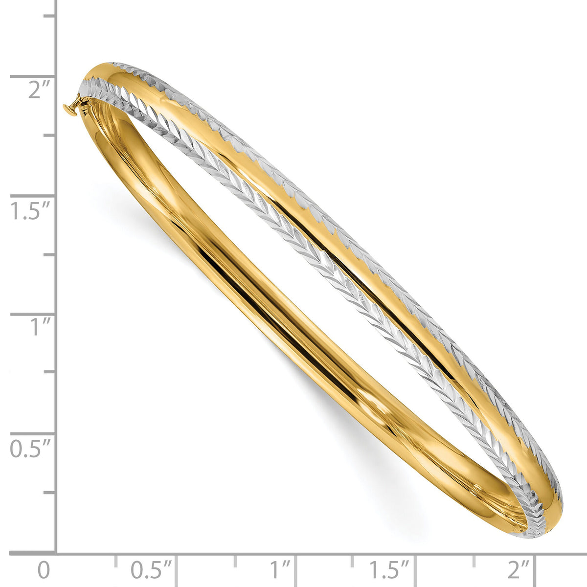 14k 3/16 w/White Rhodium Diamond-Cut Hinged Bangle-DB658