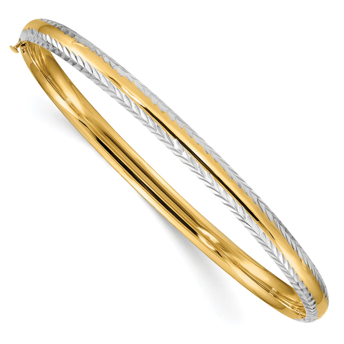 14k 3/16 w/White Rhodium Diamond-Cut Hinged Bangle-DB658