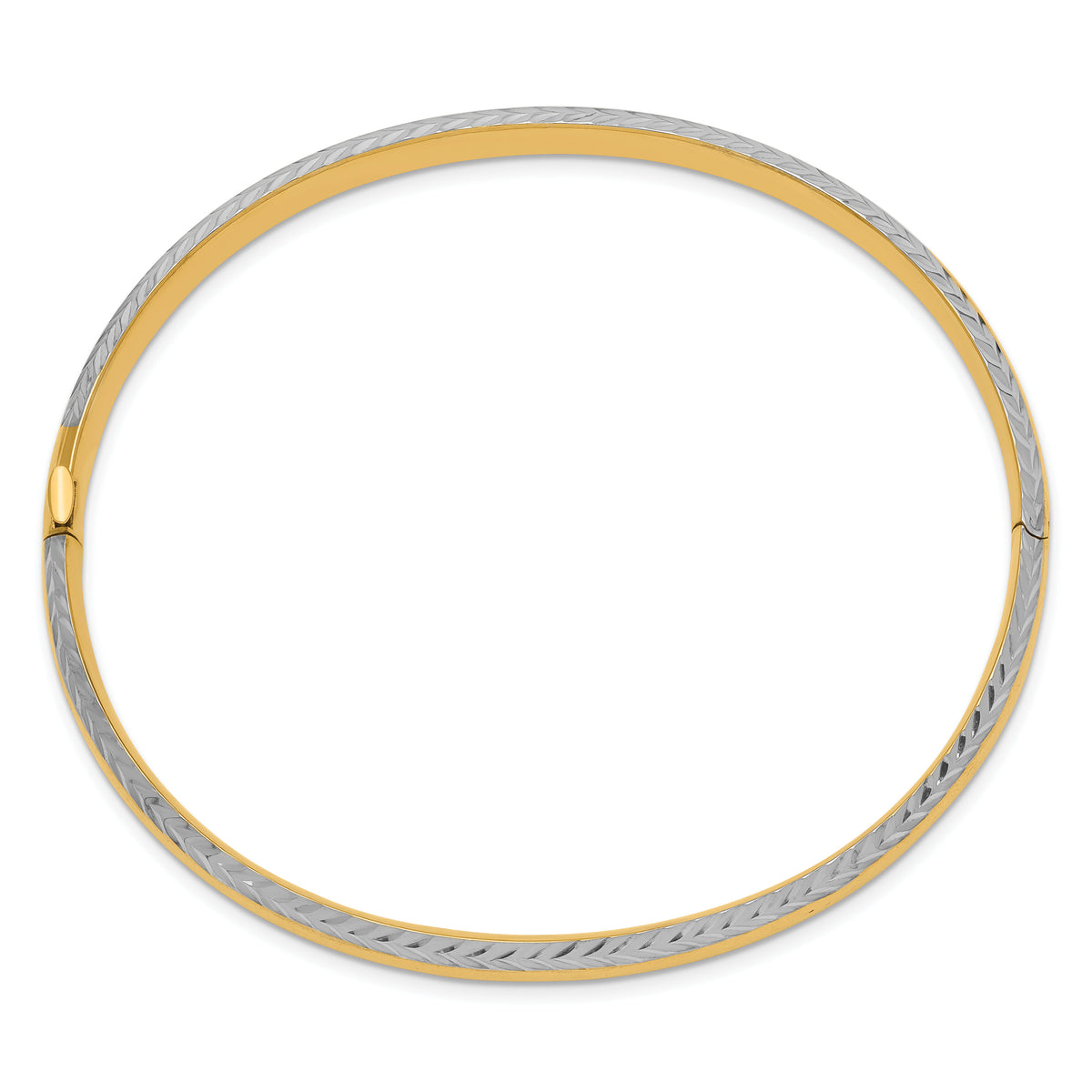 14k 4/16 w/White Rhodium Diamond-Cut Hinged Bangle-DB659